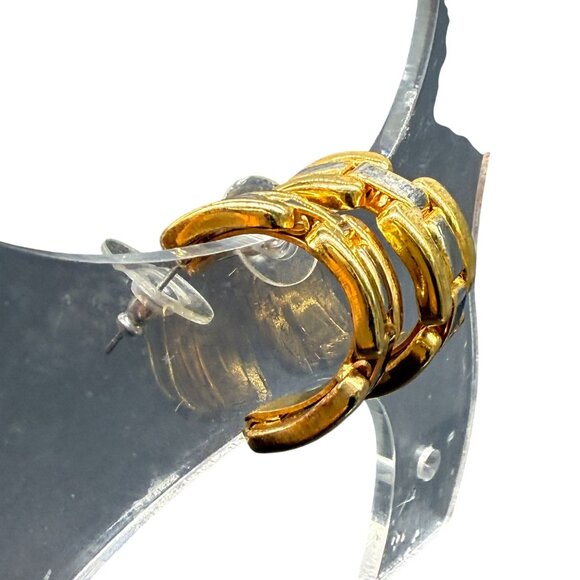 VTG Chunky Chain Gold & Silver Link Studs Earrings RetroStyle Timeless - Picture 3 of 5